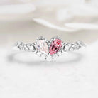 Blush Unity Heart Ring – Pear Cut Moissanite & Pink Sapphire Leaf Inspired Custom Love Ring
