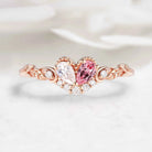 Blush Unity Heart Ring – Pear Cut Moissanite & Pink Sapphire Leaf Inspired Custom Love Ring