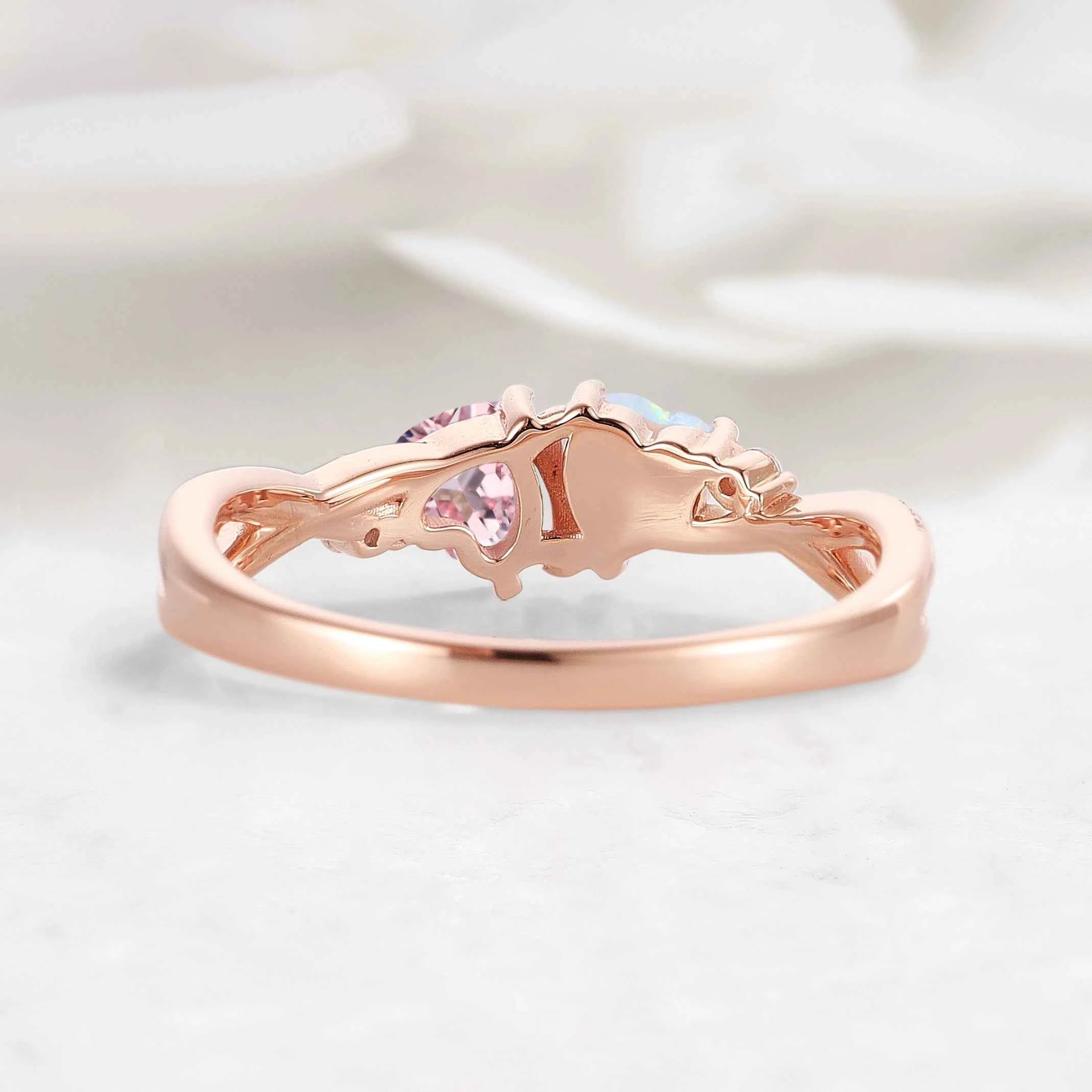 Intertwined Hearts Ring – Double Heart Stone Crossover Band Custom Love Ring