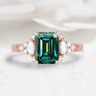 Vintage Leaf Bezel Design Emerald Cut Green Moissanite Engagement Ring - Evelyn