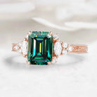 Vintage Leaf Bezel Design Emerald Cut Green Moissanite Engagement Ring - Evelyn