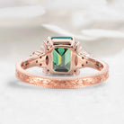 Vintage Leaf Bezel Design Emerald Cut Green Moissanite Engagement Ring - Evelyn