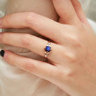 Star & Moon Inspired Engraved Star Sapphire Round Cut Engagement Ring - Celeste