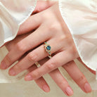 Nature-inspired Moon & Leaf  Round Cut Teal Sapphire Engagement Ring - Veralune
