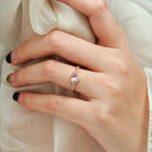 Blush Unity Heart Ring – Pear Cut Moissanite & Pink Sapphire Leaf Inspired Custom Love Ring