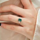 Vintage Leaf Bezel Design Emerald Cut Green Moissanite Engagement Ring - Evelyn