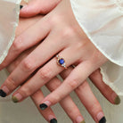 Star & Moon Inspired Engraved Star Sapphire Round Cut Engagement Ring - Celeste