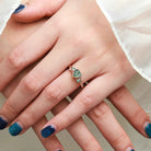 Nature-Inspired Leaf Heart-Cut Green Sapphire Bezel Engagement Ring & Moss Agate Accent - Isabellas