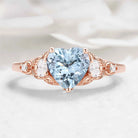 Nature-Inspired Heart-Shaped Aquamarine & Three-Stone Moissanite Engagement Ring - Sophia