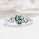 Nature-Inspired Leaf Heart-Cut Green Sapphire Bezel Engagement Ring & Moss Agate Accent - Isabellas