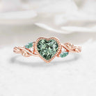 Nature-Inspired Leaf Heart-Cut Green Sapphire Bezel Engagement Ring & Moss Agate Accent - Isabellas