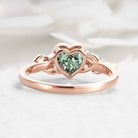 Nature-Inspired Leaf Heart-Cut Green Sapphire Bezel Engagement Ring & Moss Agate Accent - Isabellas