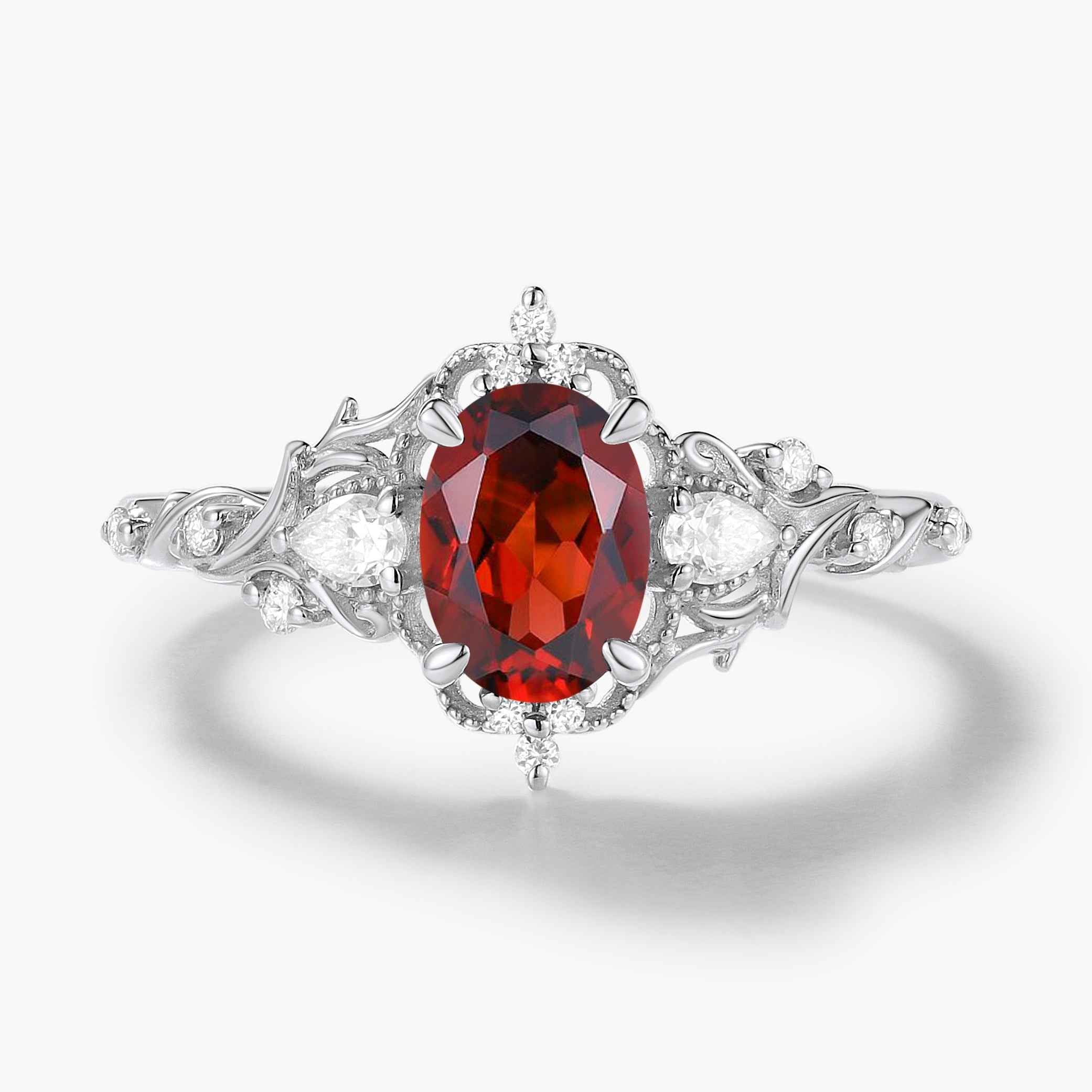Pine Leaf Bezel-Set Oval Ruby Engagement Ring