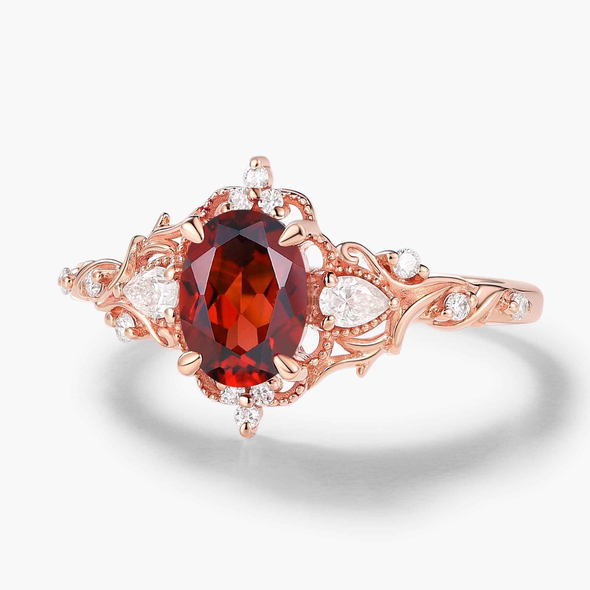 Pine Leaf Bezel-Set Oval Ruby Engagement Ring
