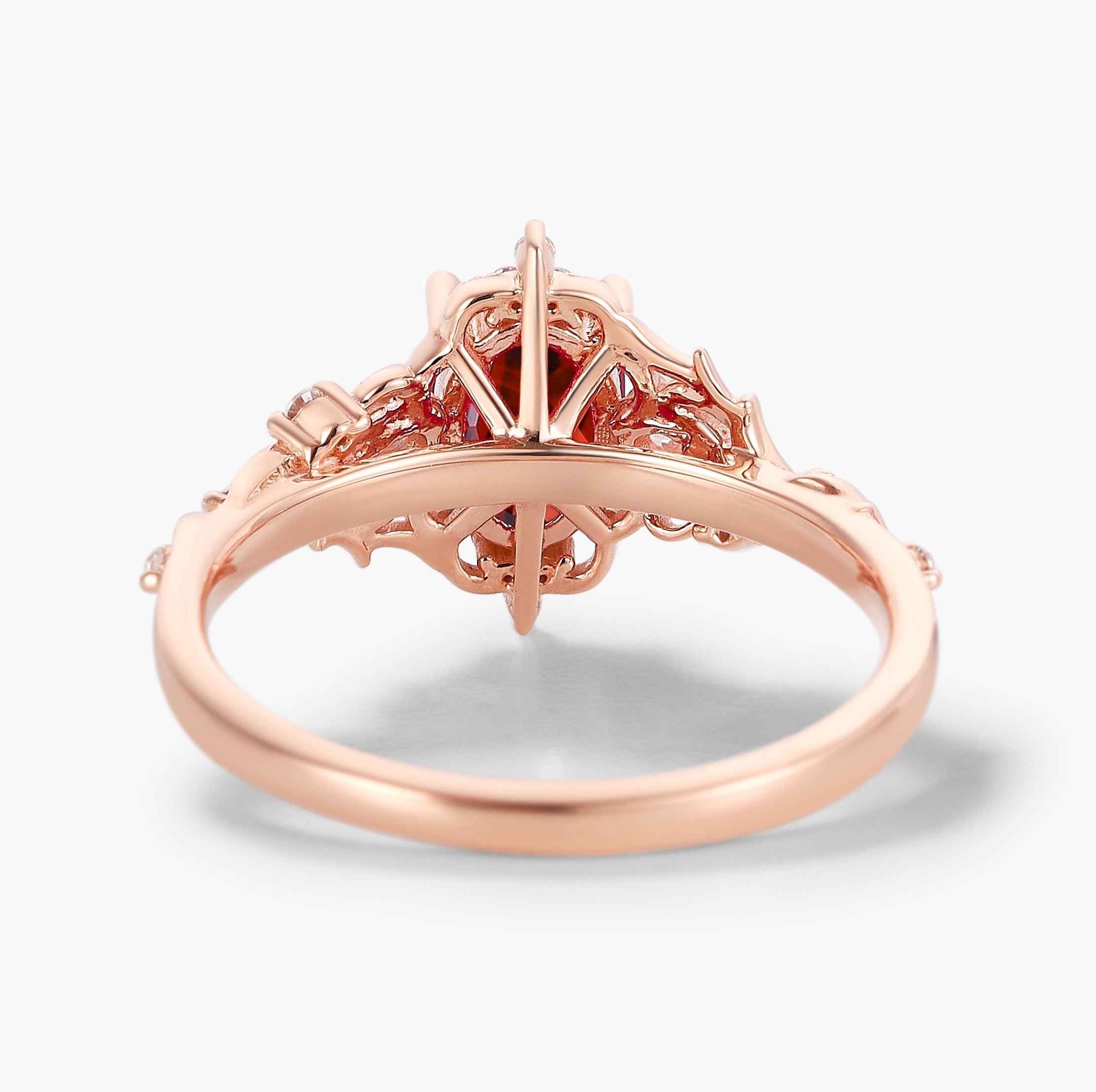 Pine Leaf Bezel-Set Oval Ruby Engagement Ring