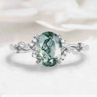 Nature-Inspired Leaf Oval Cut Moss Agate Engagement Ring