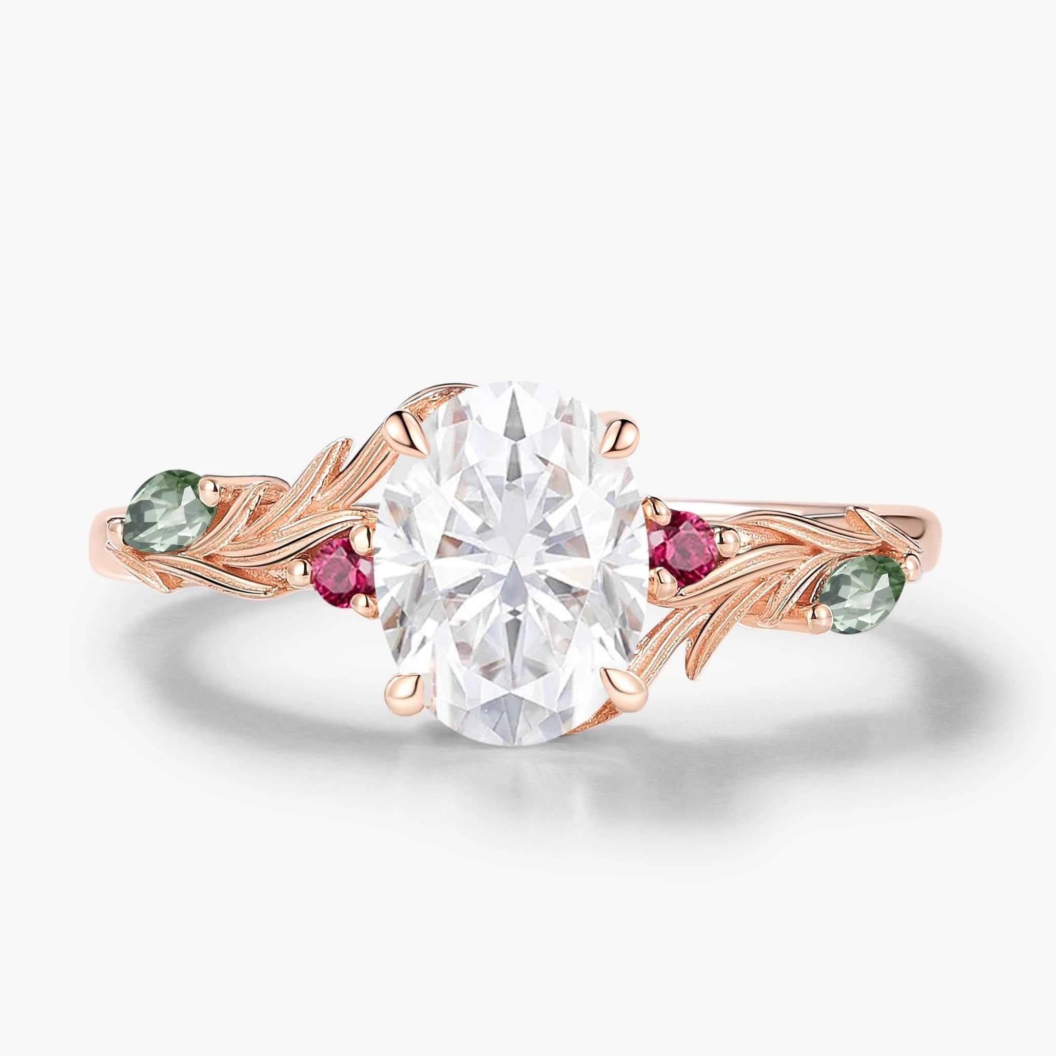 Oval Cut Moissanite Pine Leaf Engagement Ring - Rowan