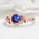 Nature Inspired Star & Moon Round Cut Star Sapphire Engagement Ring - Astra
