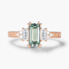 Emerald Cut green Sapphire Three-Stone Bezel Engagement Ring