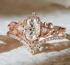 Oval Cut Moissanite Leaf Engagement Ring Set - Nature Inspired