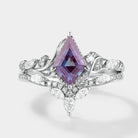 Kite Cut Alexandrite Bridal Set with Leaf Design
