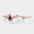Rose Gold Alexandrite Bridal Set with Leaf Design
