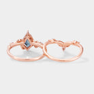 Rose gold kite cut alexandrite bridal set with leaf design