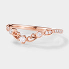 Rose gold moissanite chevron wedding band with vintage design details, ring set