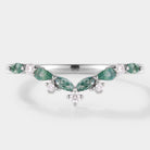 Curved moss agate and moissanite wedding band