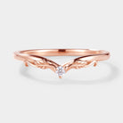 V-shaped wedding band with moissanite and leaf details