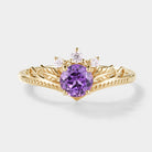 Purple Sapphire Leaf Engagement Ring with Moissanite Accents