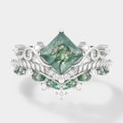 Nature-Inspired Moss Agate Bridal Ring Set