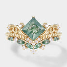 Vintage moss agate bridal ring set with moissanite accents