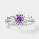 Purple sapphire and moissanite leaf engagement ring set