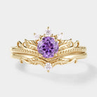 Nature-Inspired Purple Sapphire Engagement Ring Set, leaf design