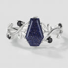Blue Sandstone Coffin Cut Engagement Ring with Leaf Design