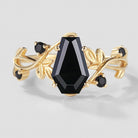 Coffin Cut Black Onyx Leaf Engagement Ring