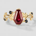 Coffin Cut Lab Grown Ruby Leaf Promise Ring