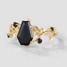 Black Onyx Coffin Cut Leaf Engagement Ring, Lahela Jewelry