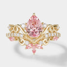 Custom Marquise Cut Lab Padparadscha Pink Sapphire Engagement Ring For