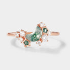 Moss Agate Engagement Ring with Star and Moon Design