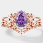 Pear Cut Purple Sapphire Engagement Ring Set