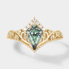Kite Cut Lab Green Sapphire Ring with Floral Design