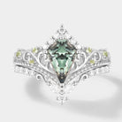 Unique Kite Cut Lab Green Sapphire Engagement Ring Set, Lahela Jewelry