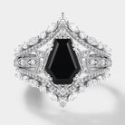 Coffin Cut Black Onyx Engagement Ring Set