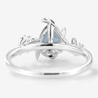 Pear cut Alexandrite leaf engagement ring in white gold, moissanite accents, vintage style, bridal jewelry