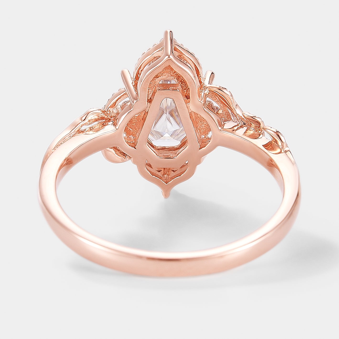 Unique Design Coffin Cut Moissanite Leaf Engagement Ring In Rose Gold