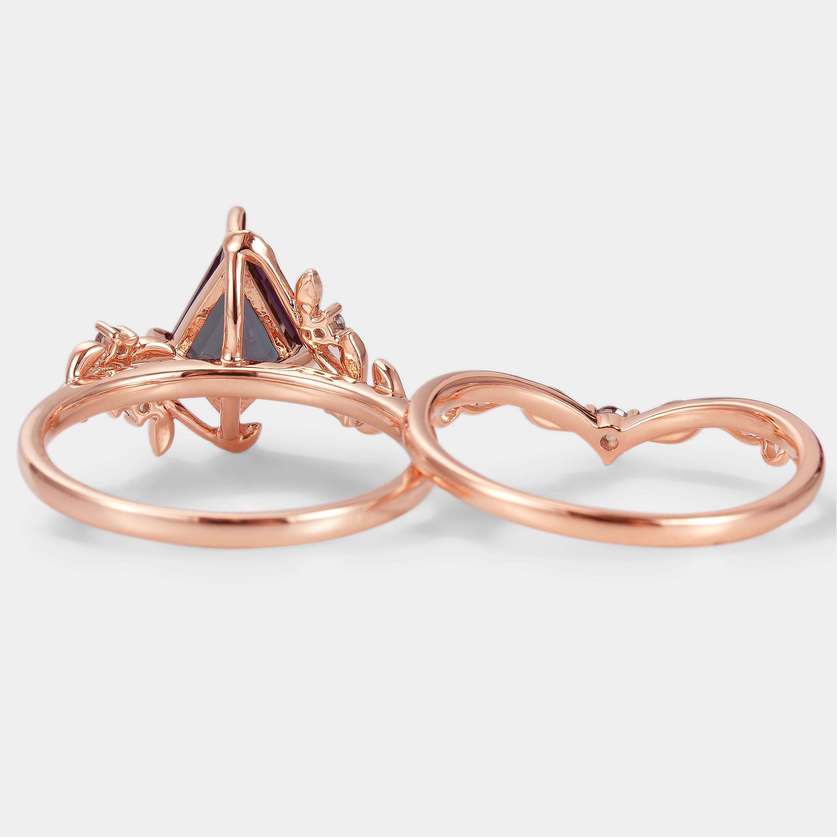 Kite Cut Alexandrite Bridal Set With Leaf - Alder - Lahela Jewelry