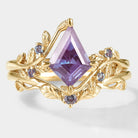 Kite Cut Alexandrite Bridal Set With Leaf - Alder - Lahela Jewelry