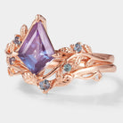 Kite Cut Alexandrite Bridal Set With Leaf - Alder - Lahela Jewelry